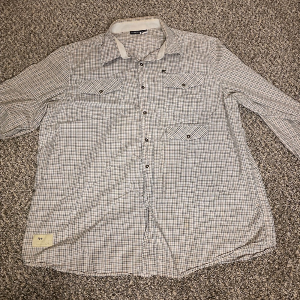 Rocawear Mens 3XL Plaid Button Down Shirt Long Sleeve‎ Tan Blue Cotton Y2K